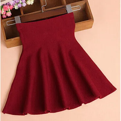Spring Autumn High Waist Knitted Skirts Women Pleated mini Skirt Casual Elastic Flared Skirt Female midi Short Skirt Woman