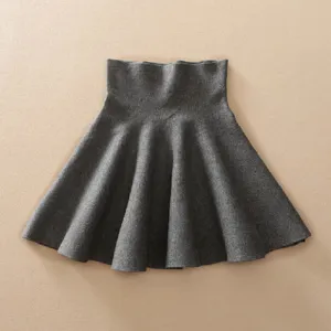 Spring Autumn High Waist Knitted Skirts Women Pleated mini Skirt Casual Elastic Flared Skirt Female midi Short Skirt Woman