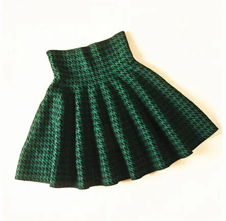 Spring Autumn High Waist Knitted Skirts Women Pleated mini Skirt Casual Elastic Flared Skirt Female midi Short Skirt Woman