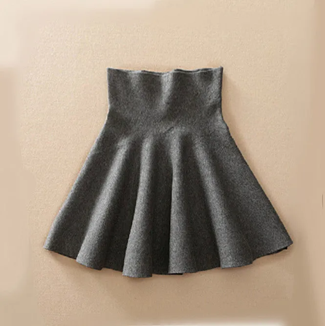 Spring Autumn High Waist Knitted Skirts Women Pleated mini Skirt Casual Elastic Flared Skirt Female midi Short Skirt Woman