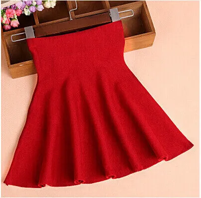 Spring Autumn High Waist Knitted Skirts Women Pleated mini Skirt Casual Elastic Flared Skirt Female midi Short Skirt Woman
