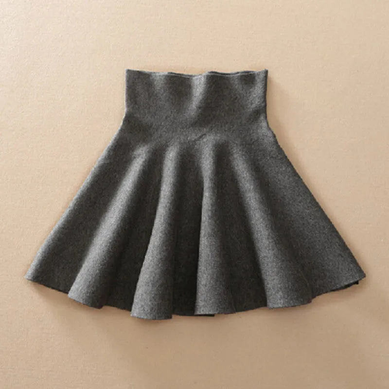 Spring Autumn High Waist Knitted Skirts Women Pleated mini Skirt Casual Elastic Flared Skirt Female midi Short Skirt Woman