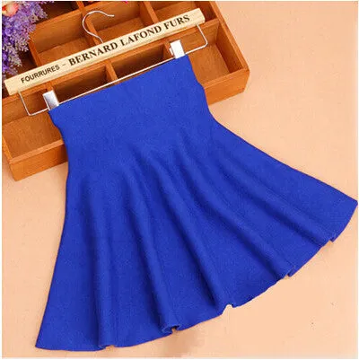 Spring Autumn High Waist Knitted Skirts Women Pleated mini Skirt Casual Elastic Flared Skirt Female midi Short Skirt Woman