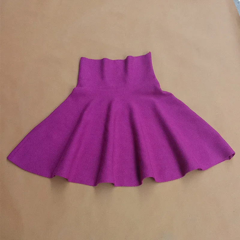 Spring Autumn High Waist Knitted Skirts Women Pleated mini Skirt Casual Elastic Flared Skirt Female midi Short Skirt Woman
