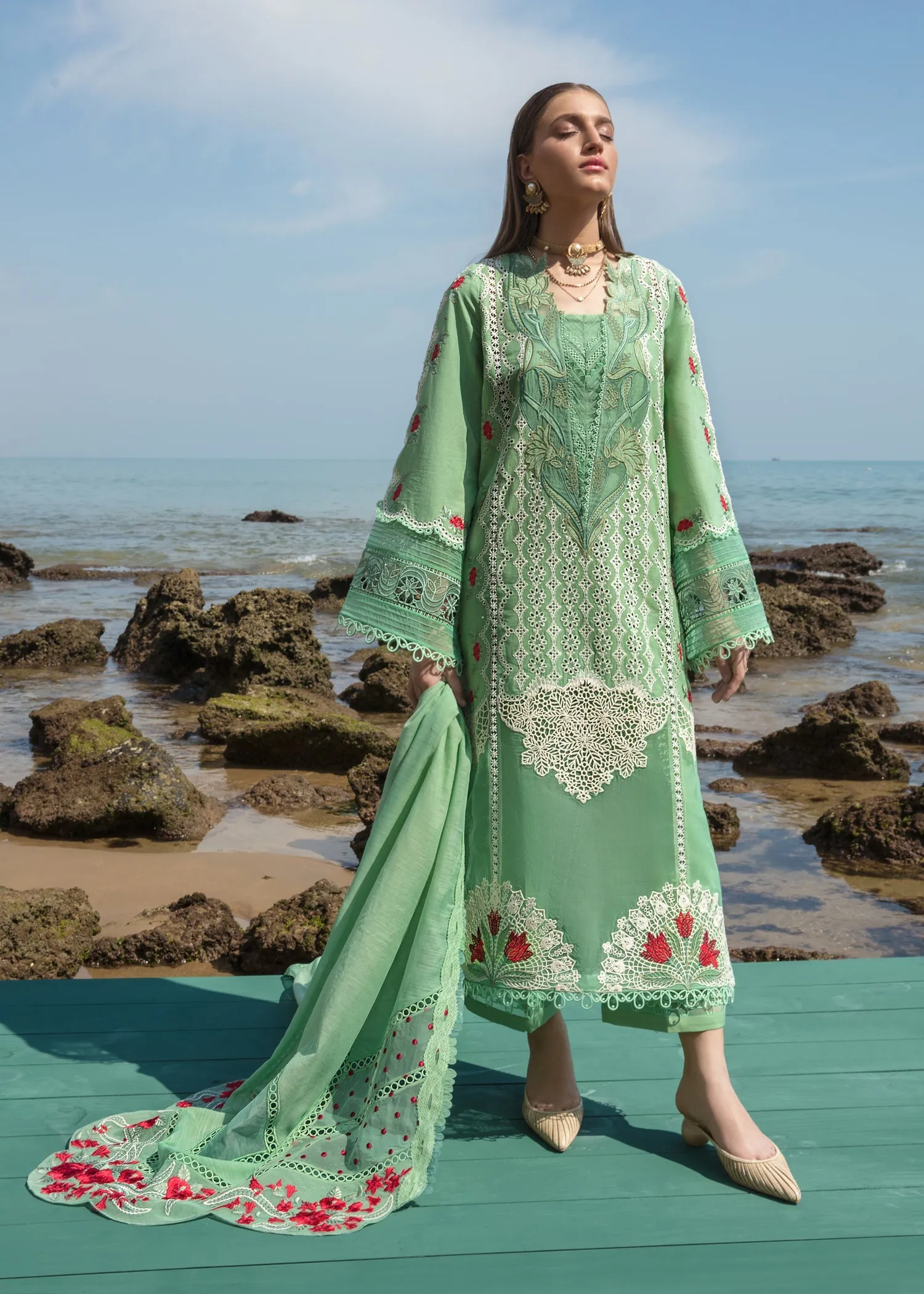 Spring Blooms Parakeet | Crimson Luxury Lawn Collection 2023 | Unstitched Embroidered Lawn Suits