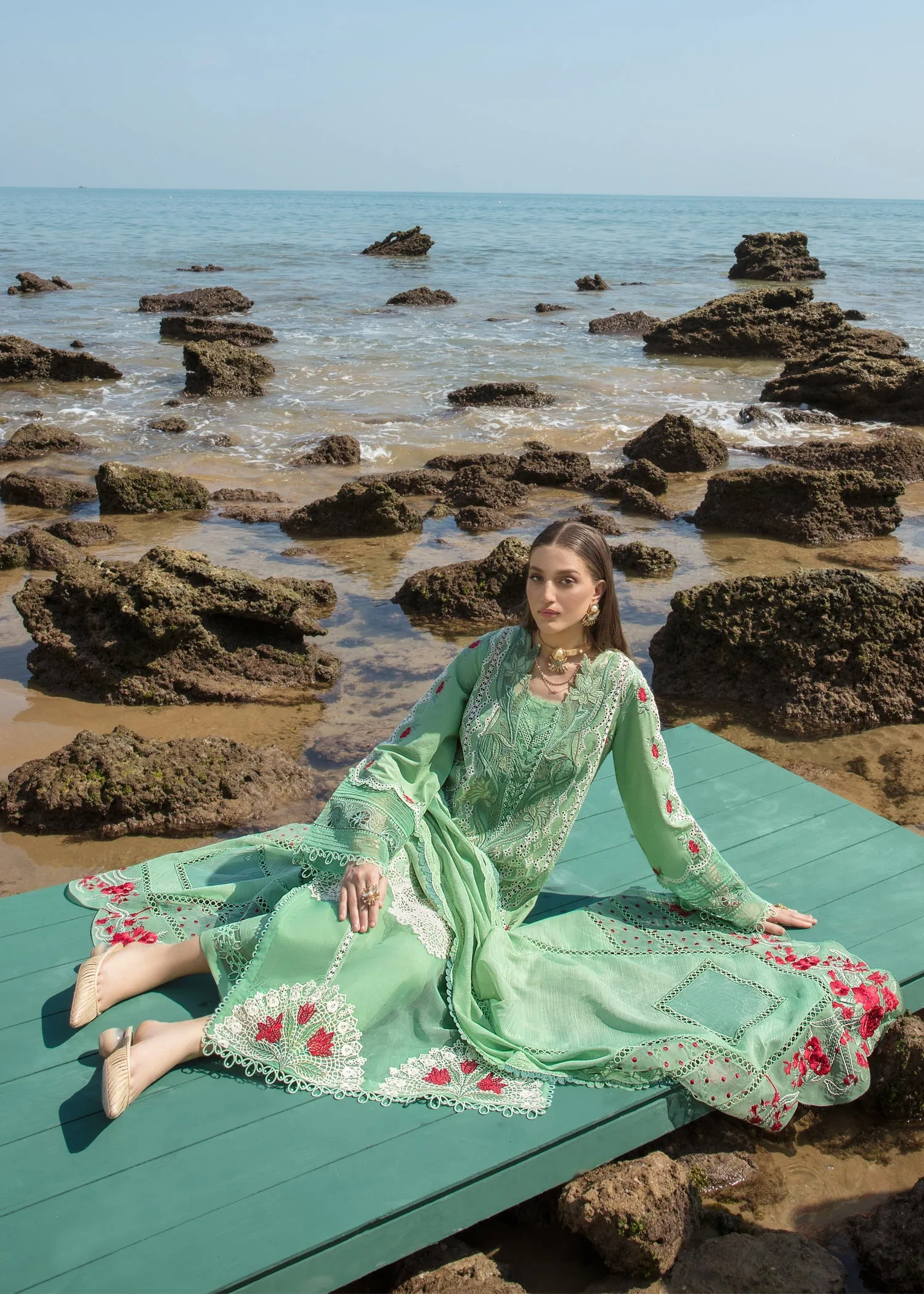 Spring Blooms Parakeet | Crimson Luxury Lawn Collection 2023 | Unstitched Embroidered Lawn Suits