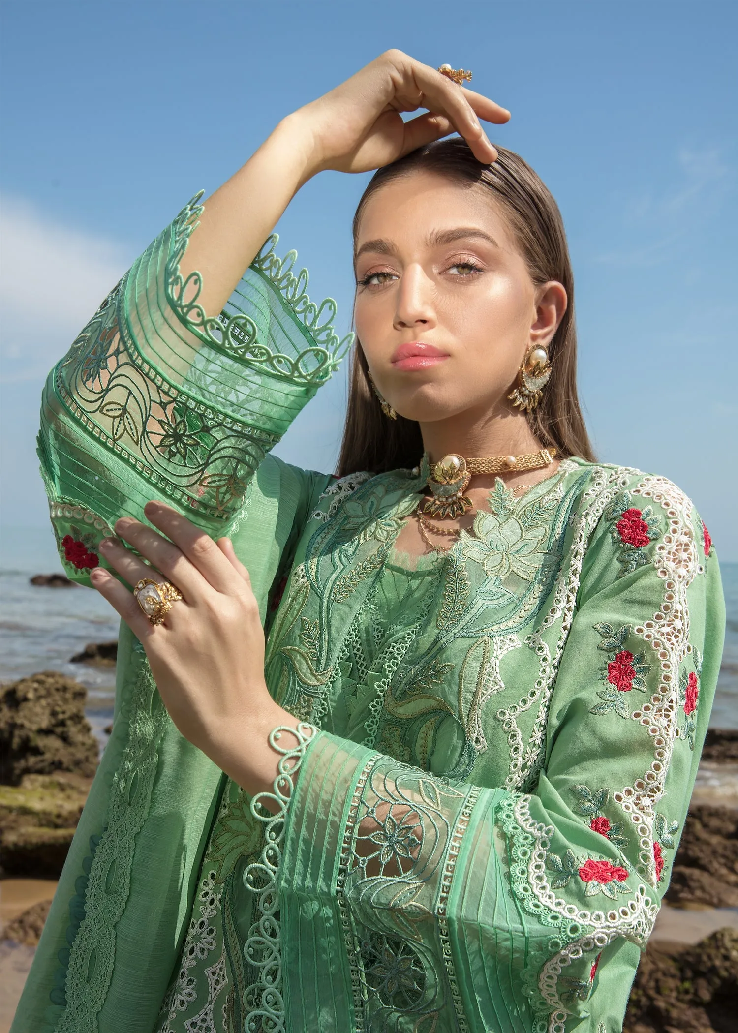 Spring Blooms Parakeet | Crimson Luxury Lawn Collection 2023 | Unstitched Embroidered Lawn Suits