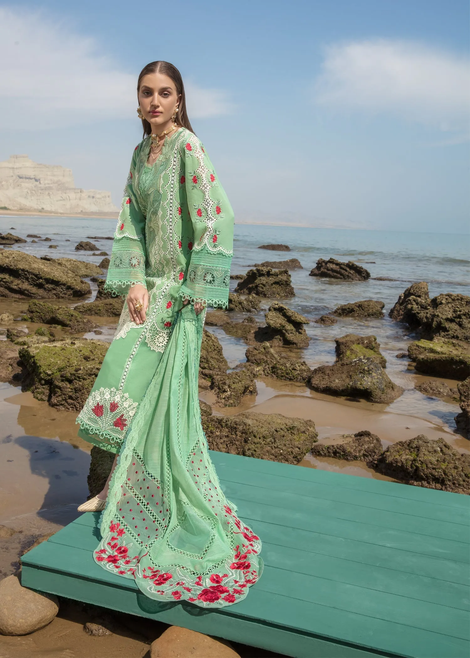 Spring Blooms Parakeet | Crimson Luxury Lawn Collection 2023 | Unstitched Embroidered Lawn Suits