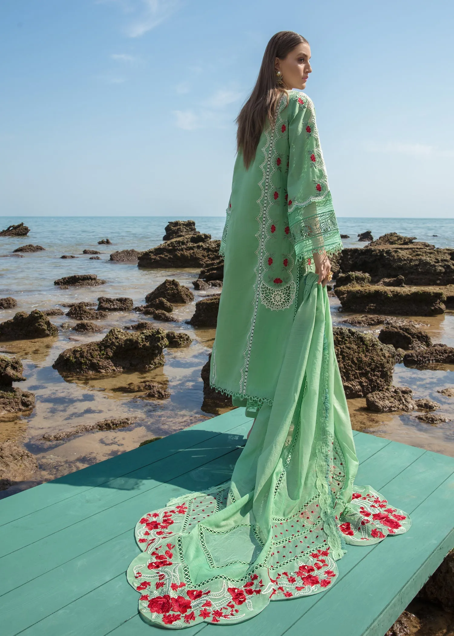 Spring Blooms Parakeet | Crimson Luxury Lawn Collection 2023 | Unstitched Embroidered Lawn Suits