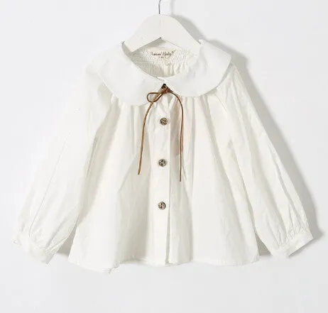spring Girls long sleeve cotton White girl blouses child cute turn-down collar shirt tops School shirts Kids Girl Blouse