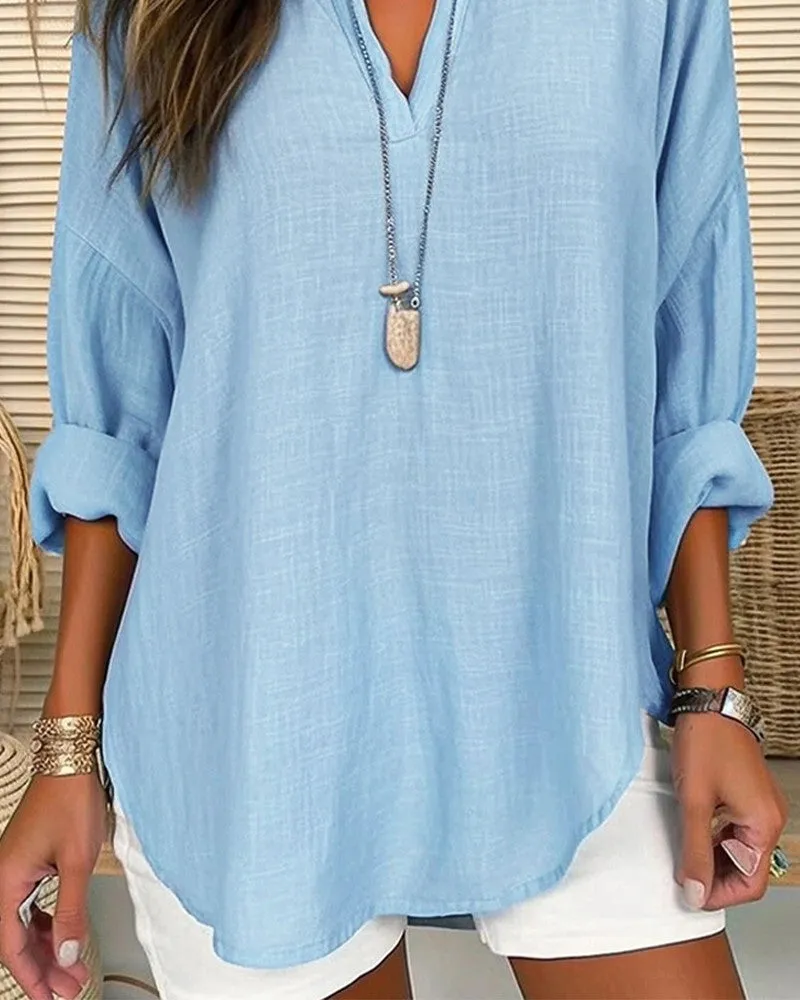 Stand Collar Buttoned Asymmetrical Blouse