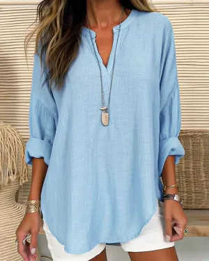 Stand Collar Buttoned Asymmetrical Blouse
