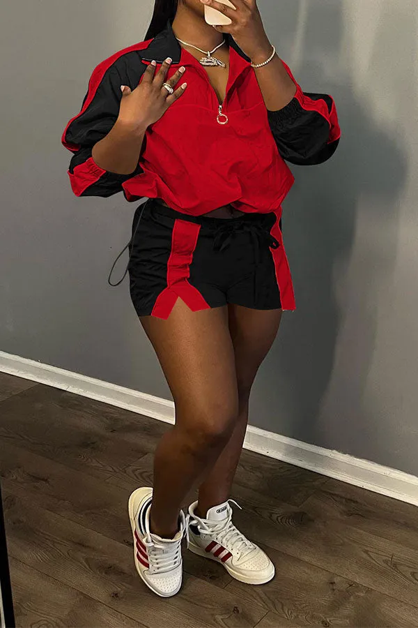 storexq Color Block Sporty Drawstring Pant Suit