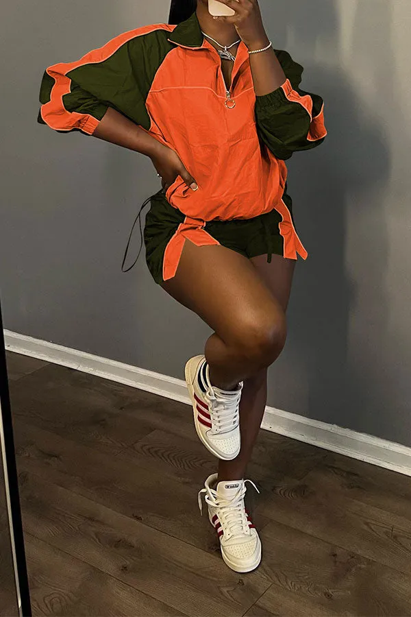 storexq Color Block Sporty Drawstring Pant Suit