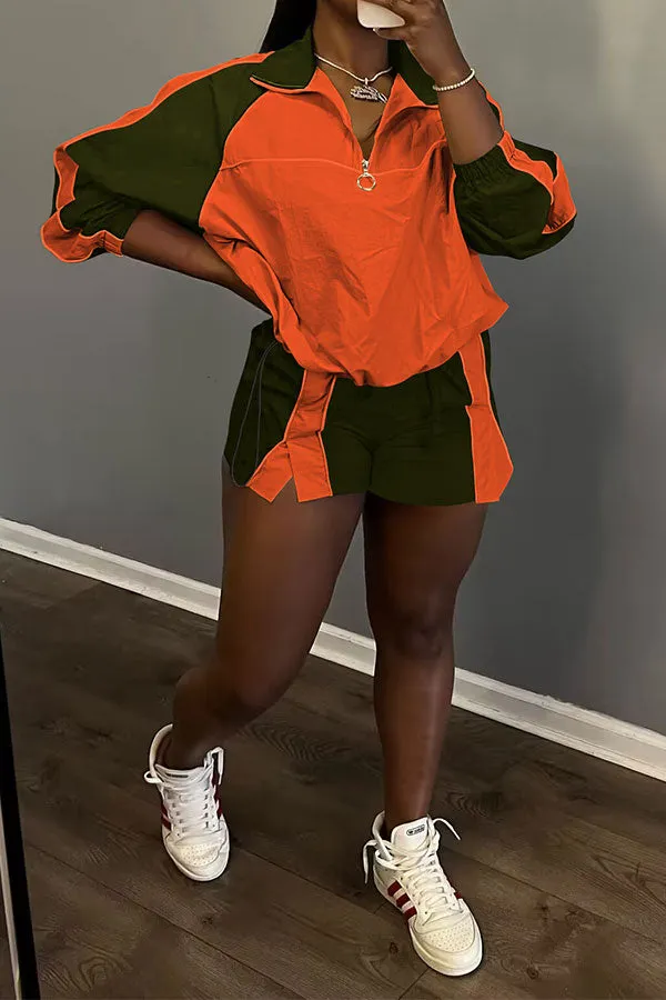 storexq Color Block Sporty Drawstring Pant Suit