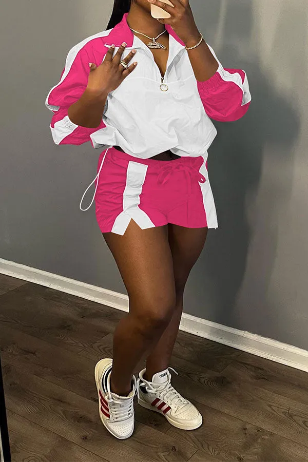 storexq Color Block Sporty Drawstring Pant Suit