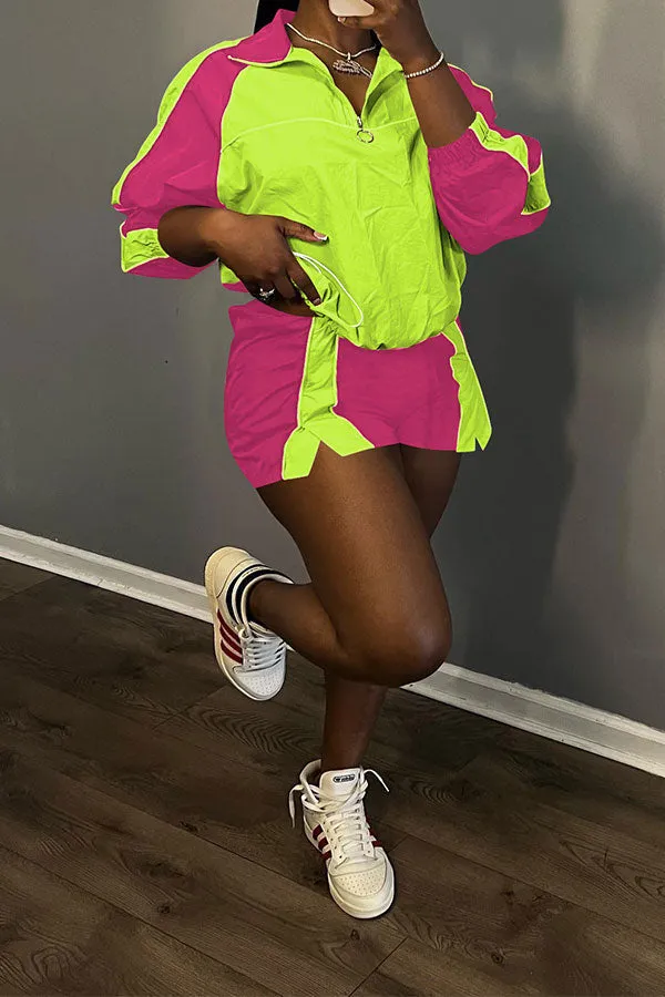 storexq Color Block Sporty Drawstring Pant Suit