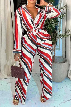 storexq Striped Laid Back Wide Leg Pant Suit