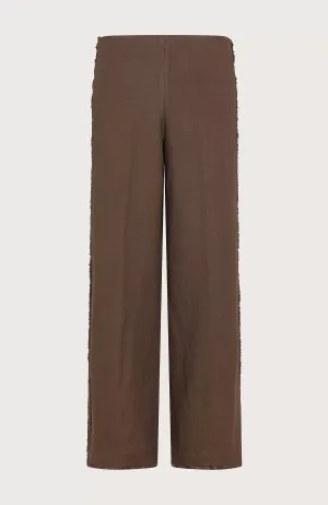 Stretch Straight Leg Linen Trousers In Brown