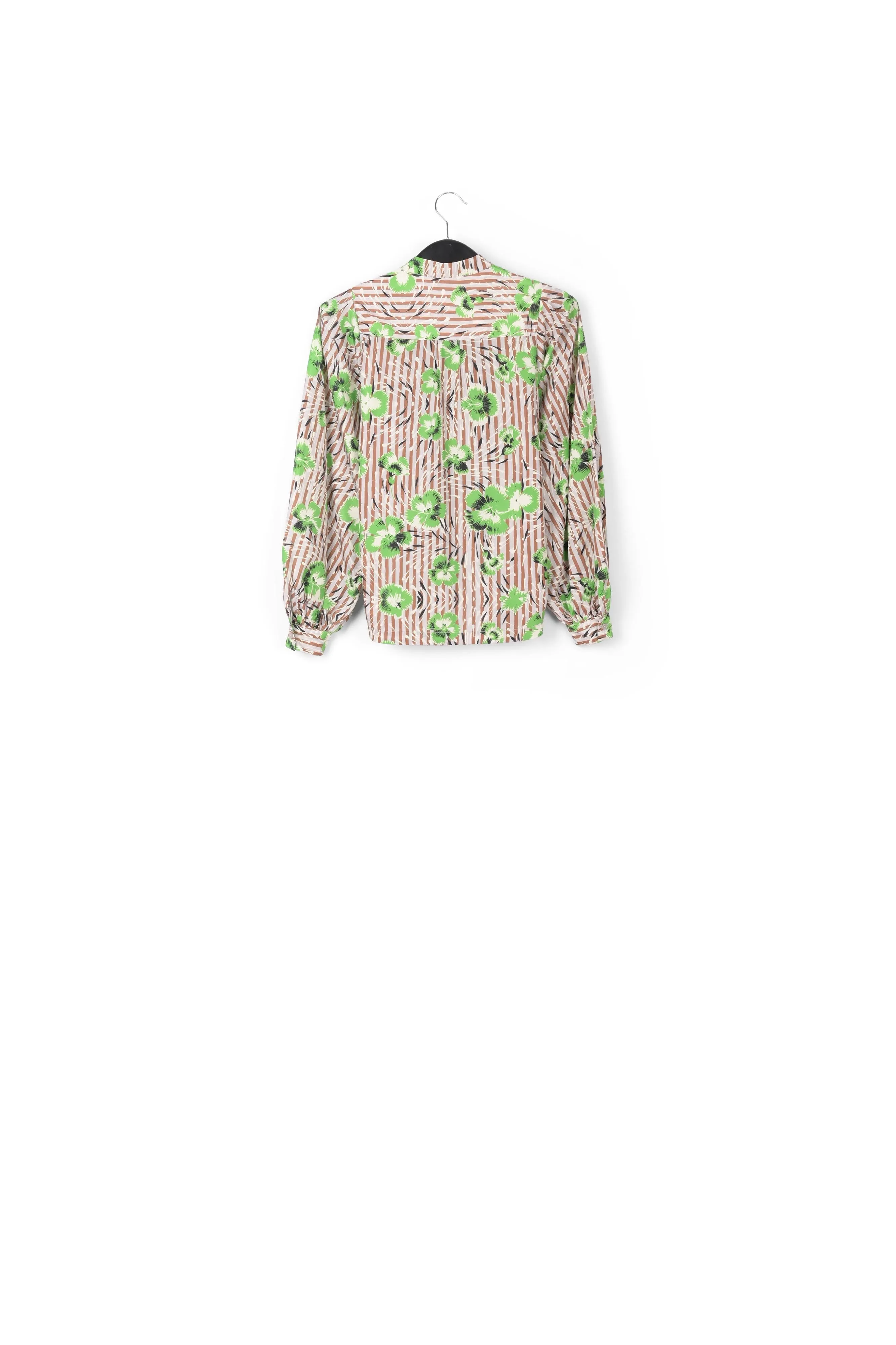 Stripe and green floral print puffed-sleeve top