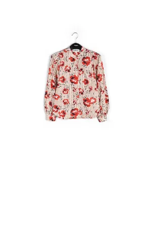 Stripe and green floral print puffed-sleeve top