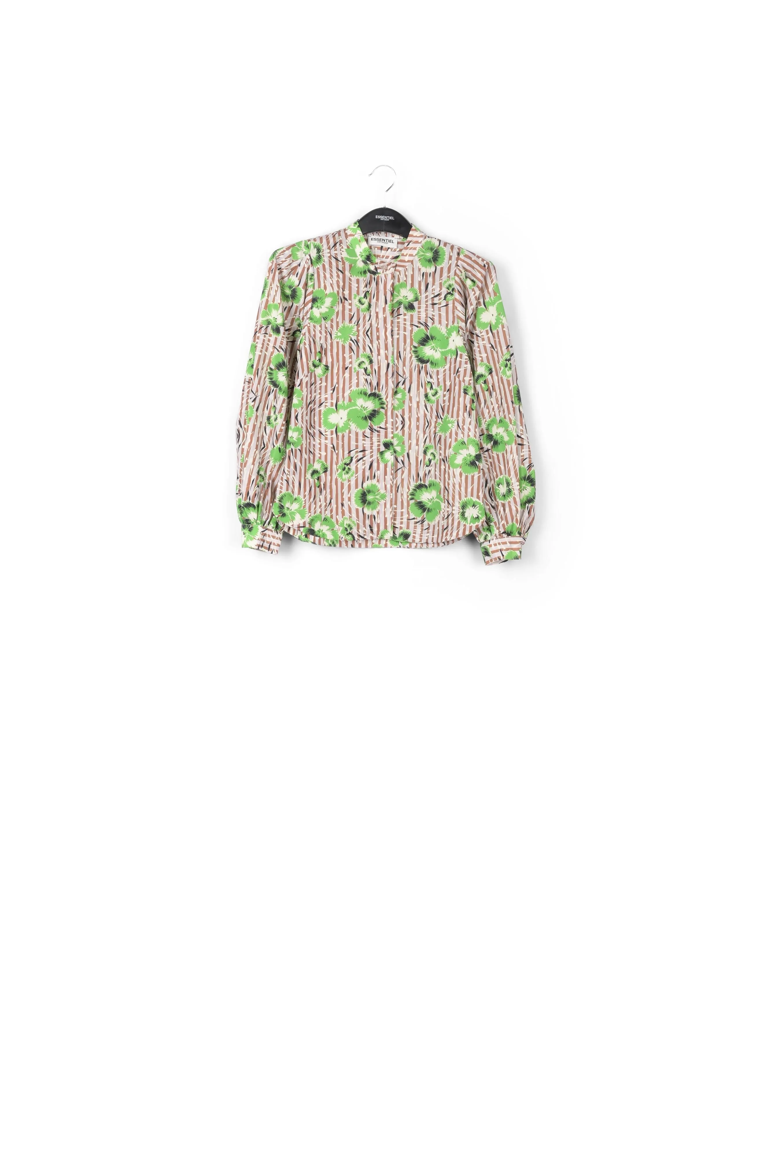 Stripe and green floral print puffed-sleeve top