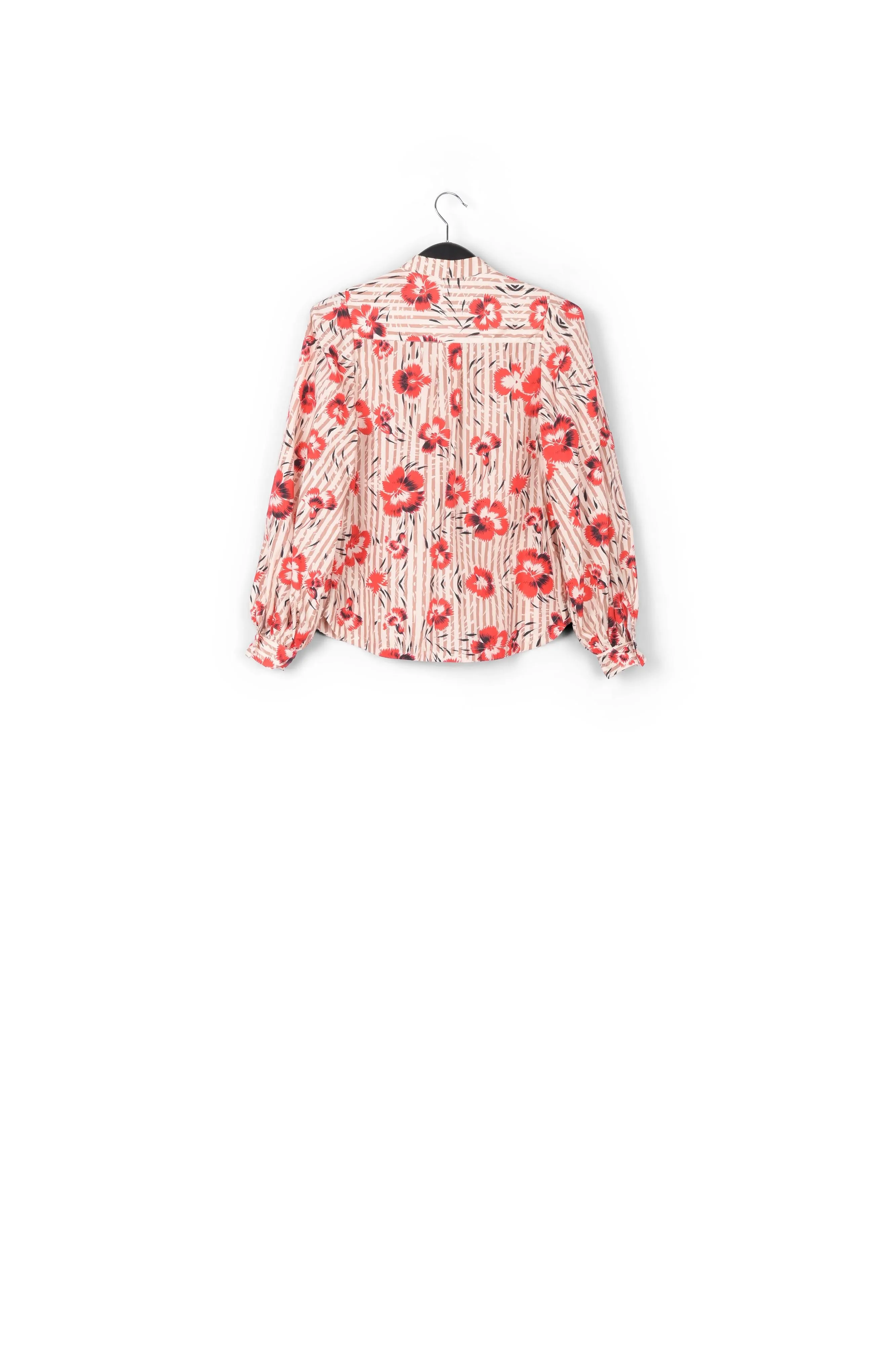 Stripe and red floral print puffed-sleeve top