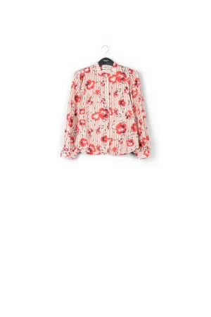 Stripe and red floral print puffed-sleeve top