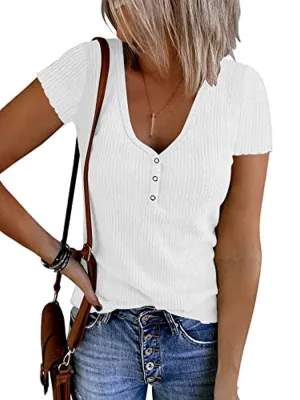Stunncal Solid Color V-Neck Short Sleeve T-Shirt(7 colors)