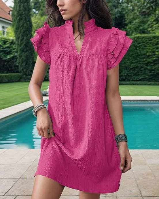 Stylish Stand Collar Ruffled Sleeve Dress