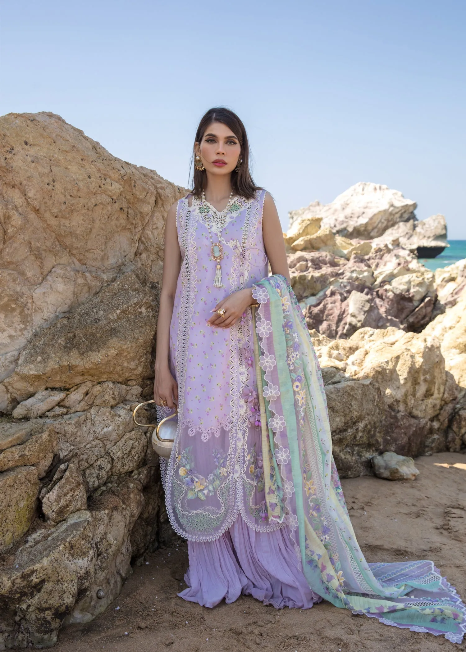 Summer Rosettes Lavender | Crimson Luxury Lawn Collection 2023 | Unstitched Embroidered Lawn Suits