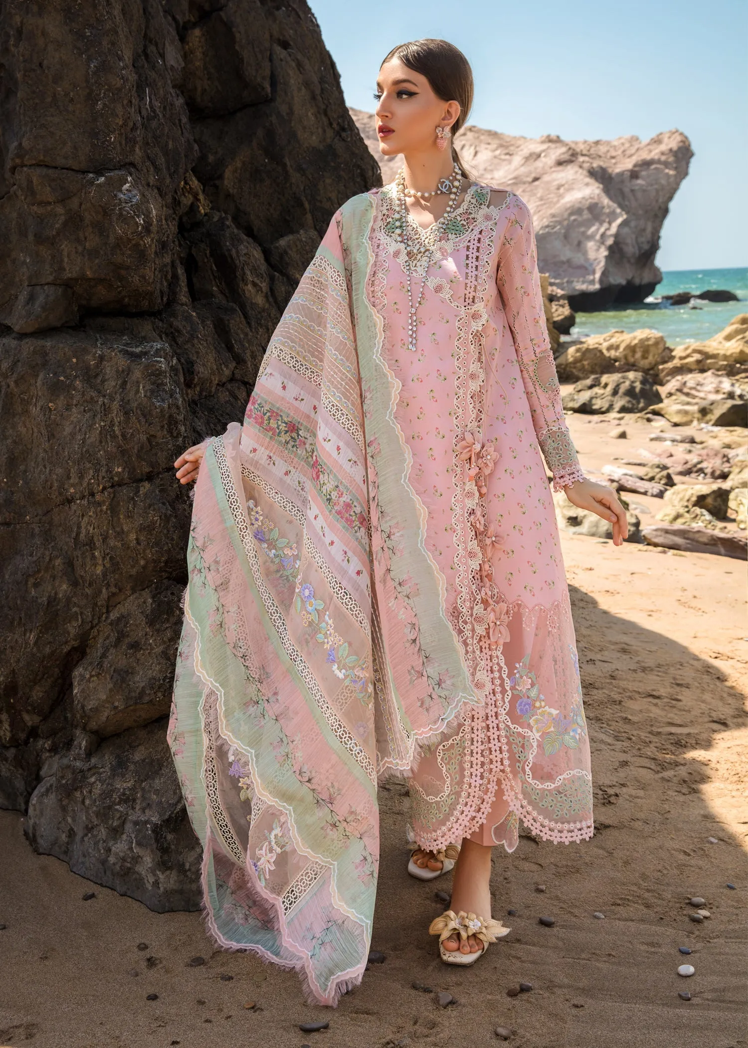 Summer Rosettes Watermelon Pink | Crimson Luxury Lawn Collection 2023 | Unstitched Embroidered Lawn Suits