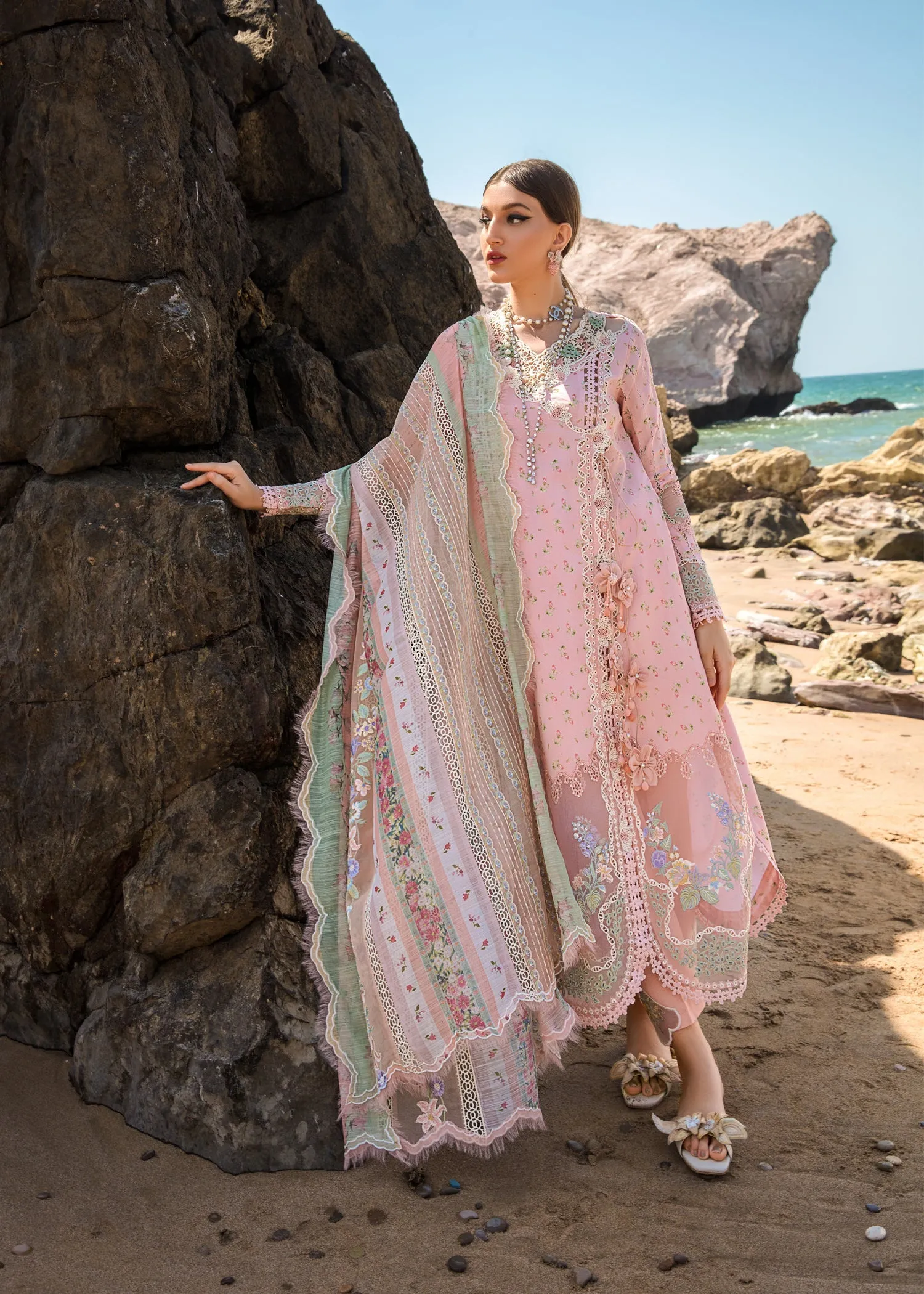 Summer Rosettes Watermelon Pink | Crimson Luxury Lawn Collection 2023 | Unstitched Embroidered Lawn Suits