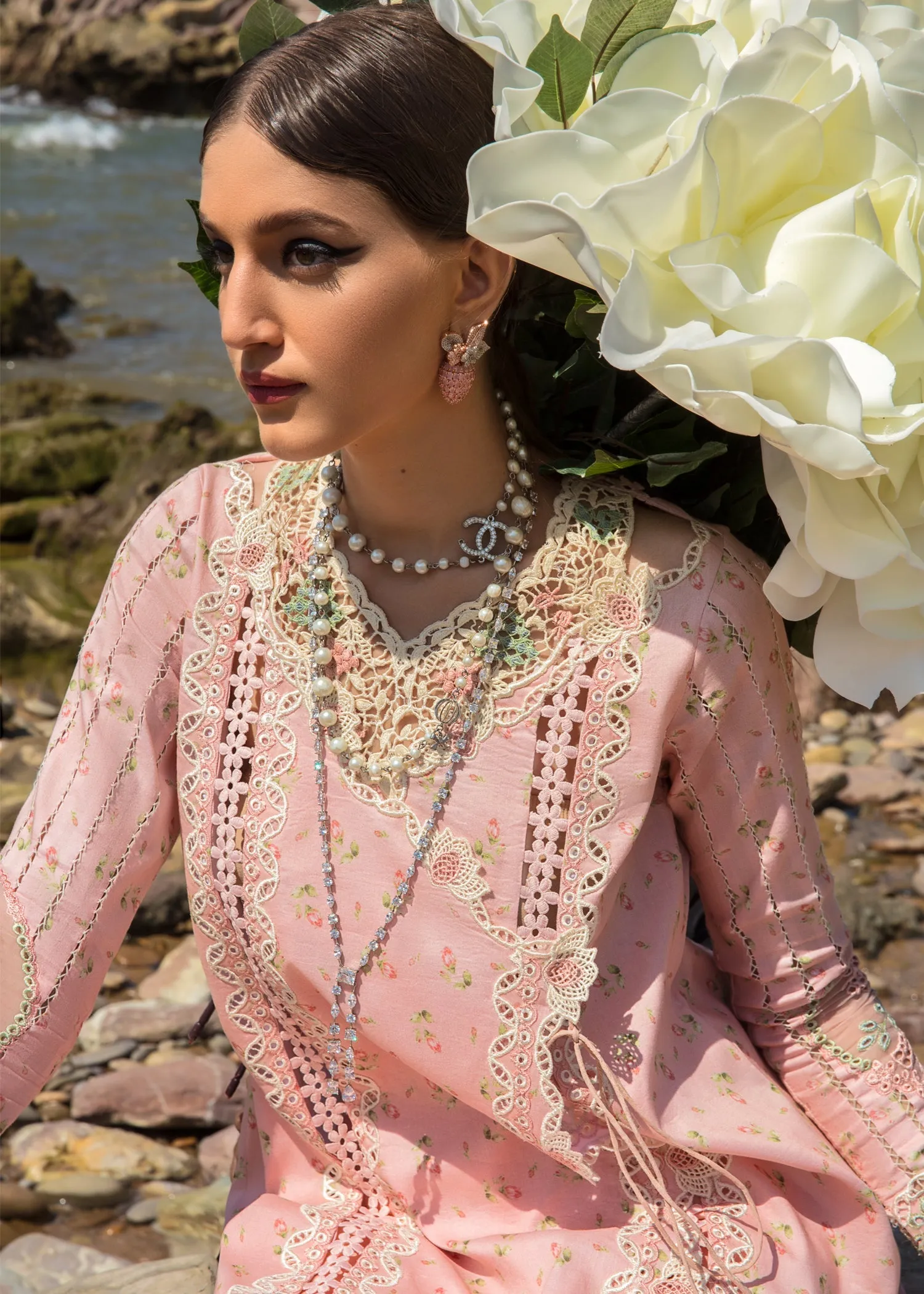 Summer Rosettes Watermelon Pink | Crimson Luxury Lawn Collection 2023 | Unstitched Embroidered Lawn Suits