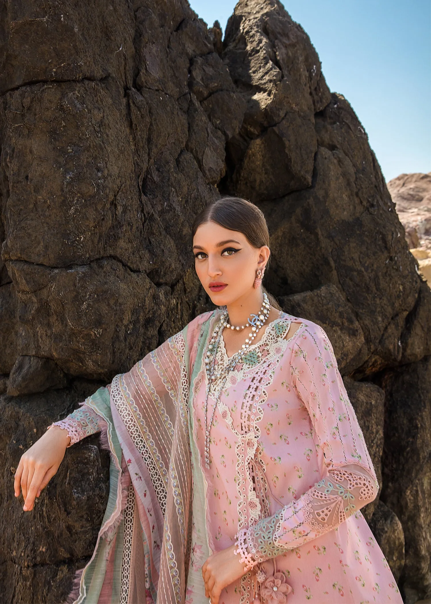 Summer Rosettes Watermelon Pink | Crimson Luxury Lawn Collection 2023 | Unstitched Embroidered Lawn Suits
