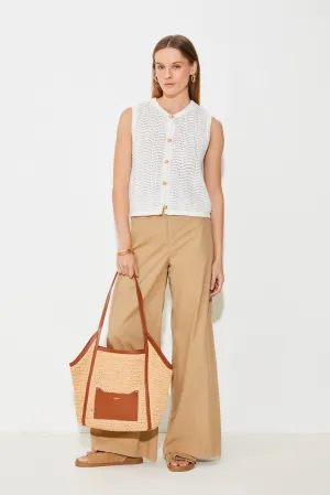 Suncoo Gemi White Openwork Knit Sleeveless Gilet Style Cardigan