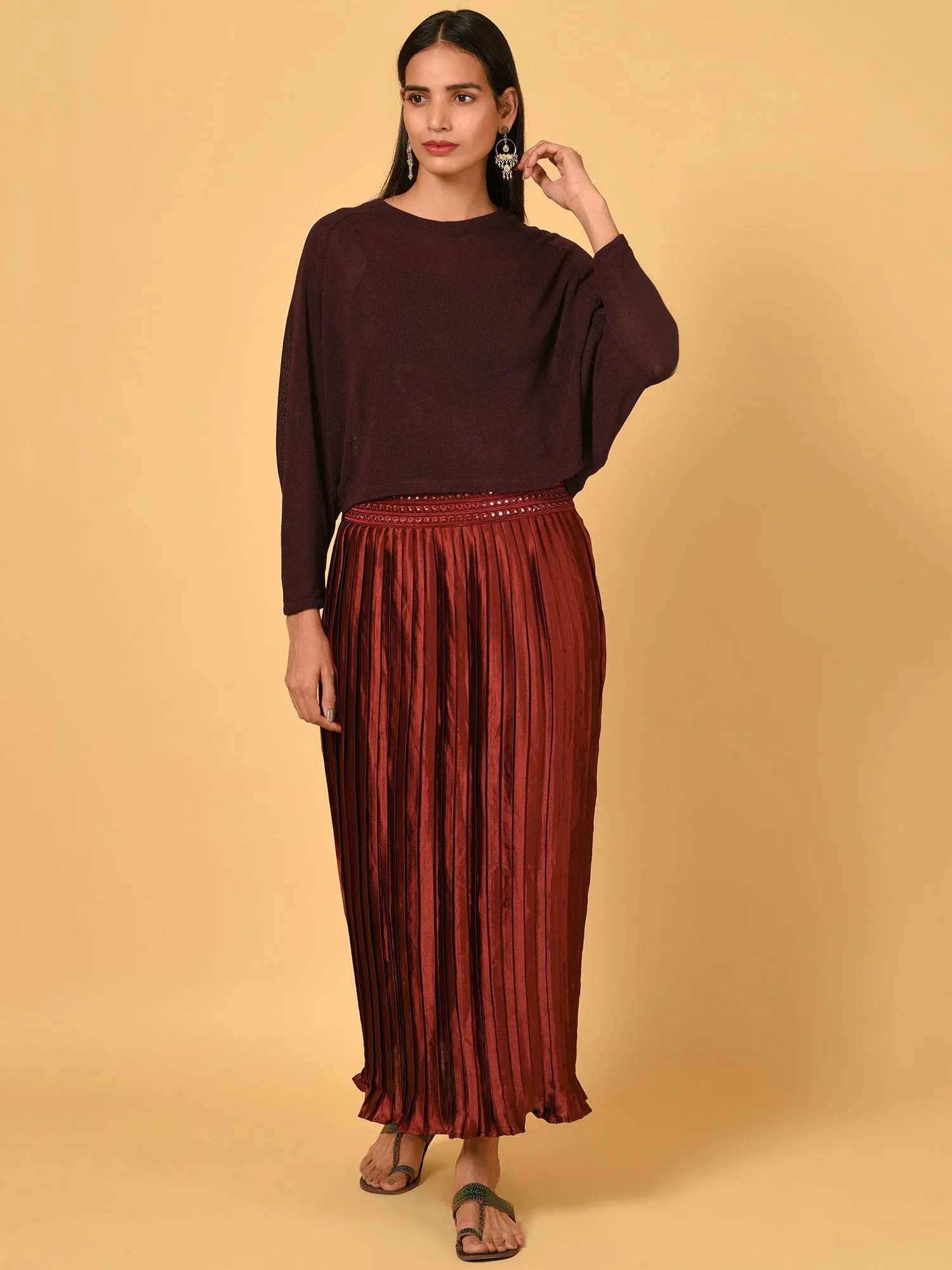 Sway in the Red pleated satin skirt