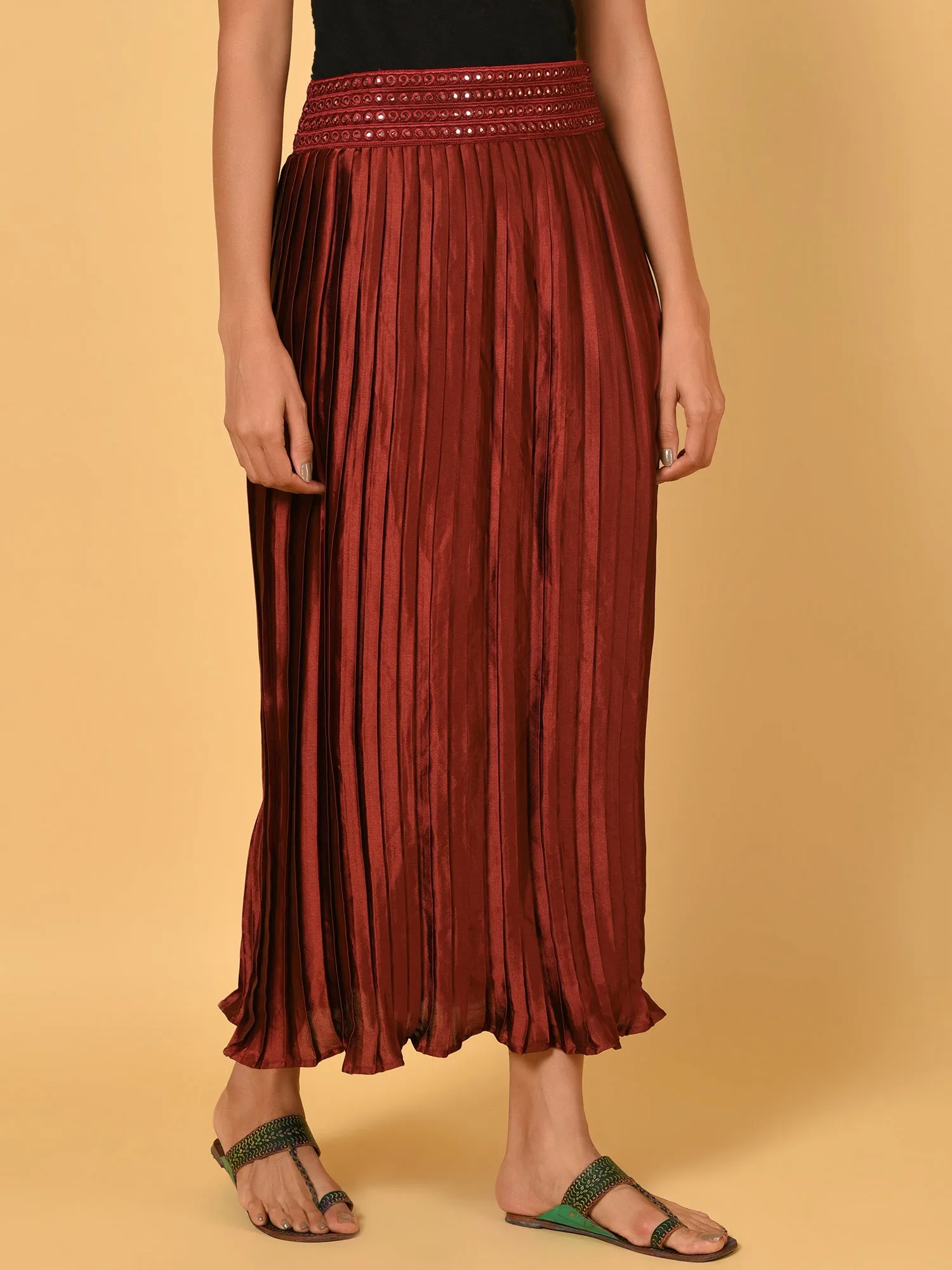 Sway in the Red pleated satin skirt