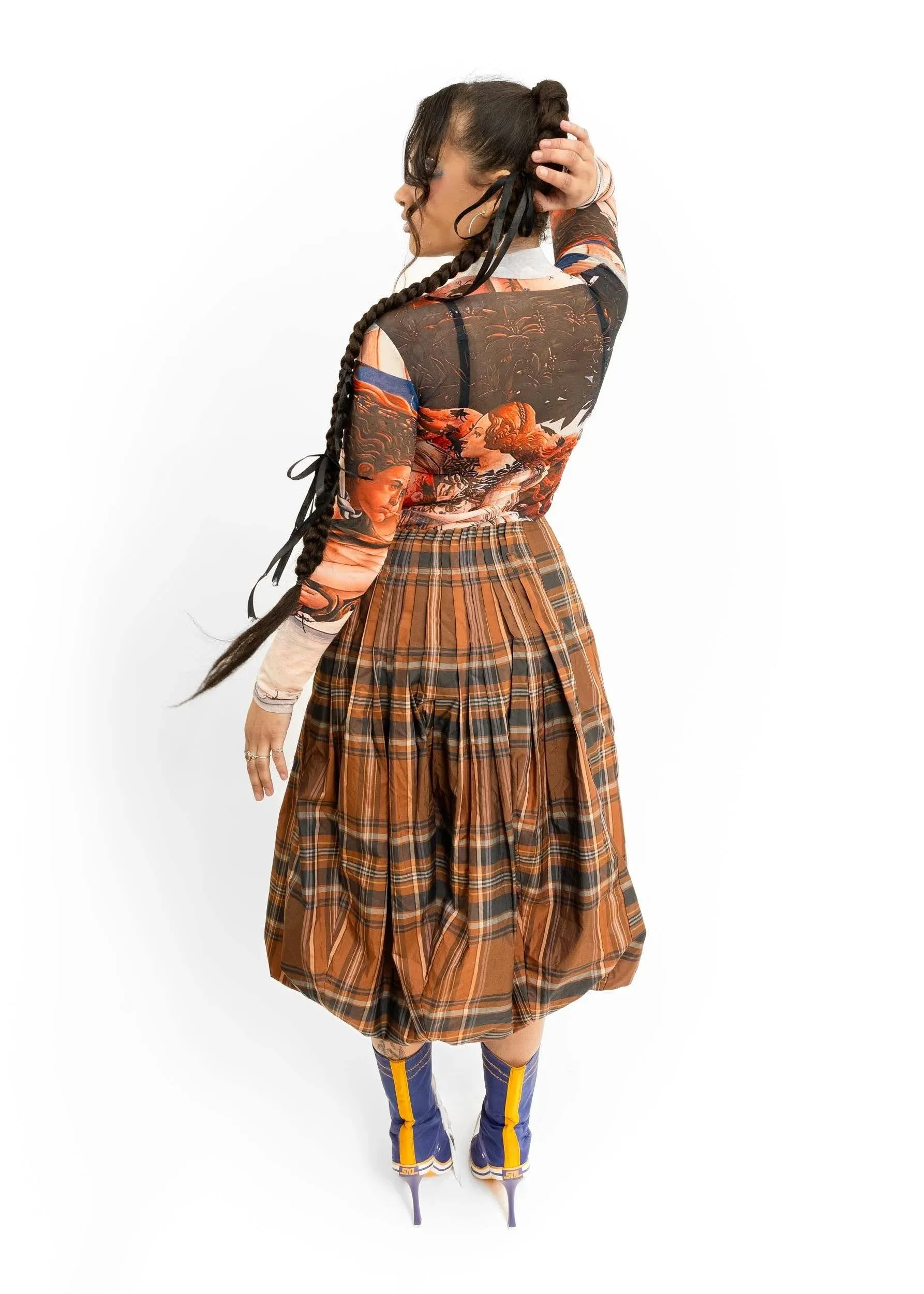 Tartan pleated bubble skirt