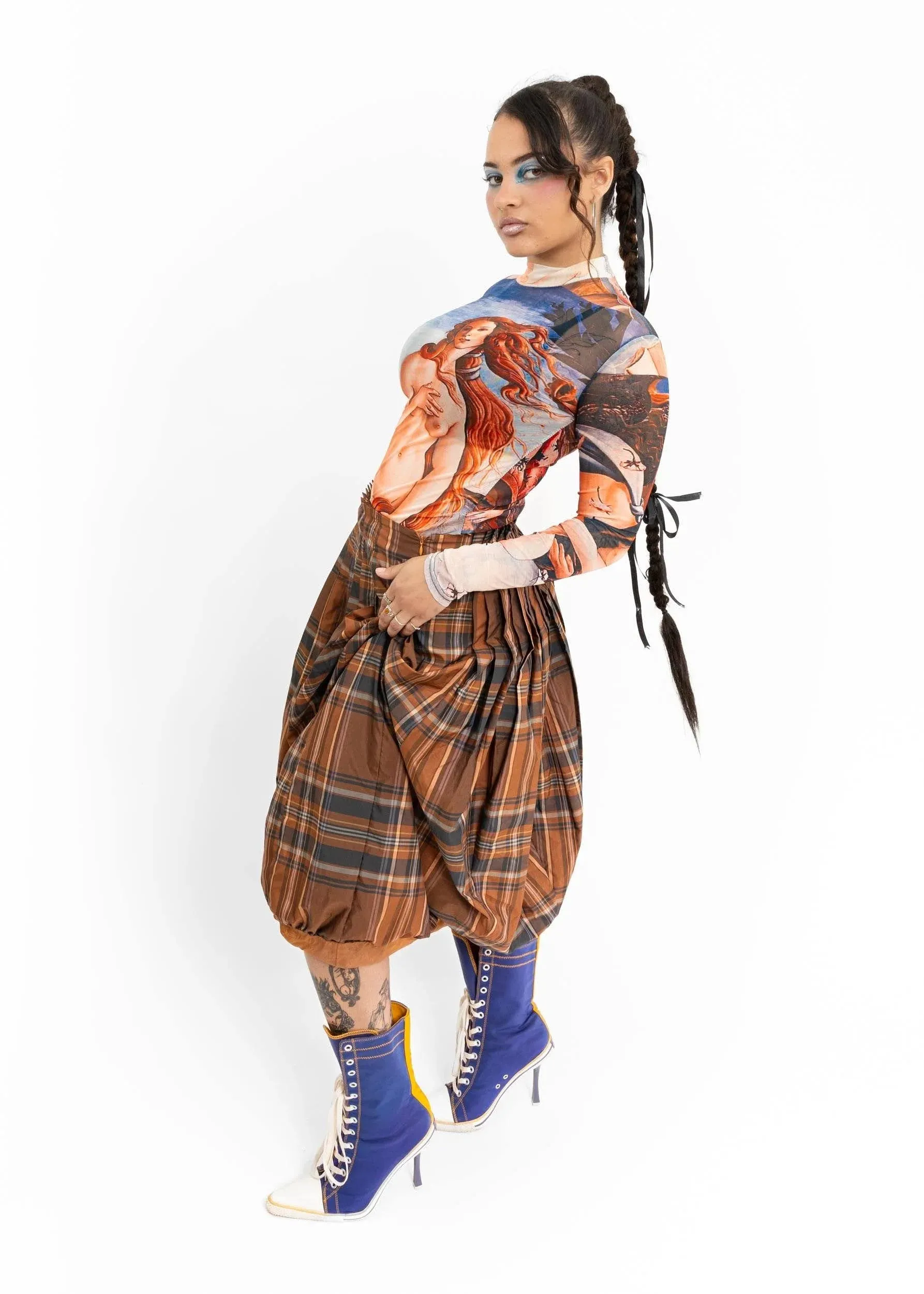 Tartan pleated bubble skirt