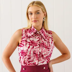 Teneriffe Sleeveless Shirt - Pink Cordyline print