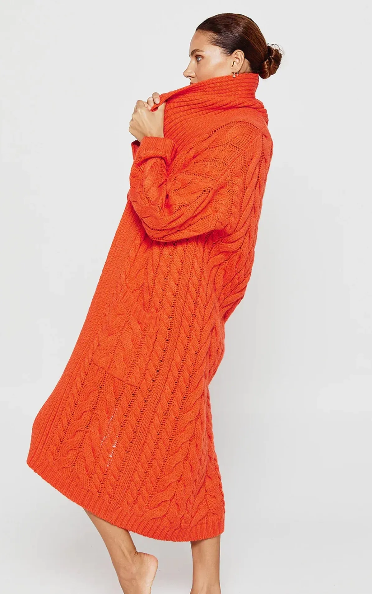 Tessa Cable Knit Cardigan in Flame