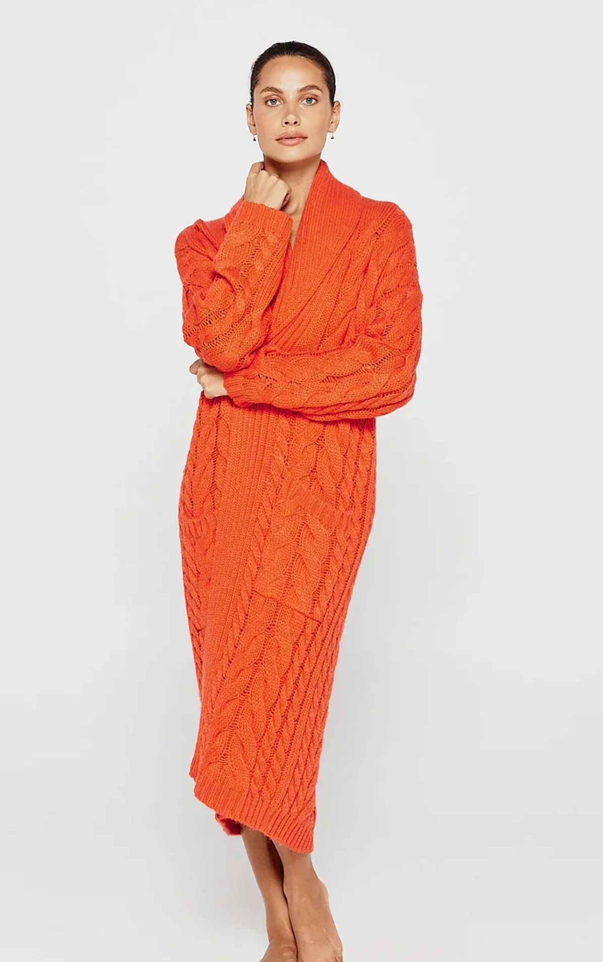Tessa Cable Knit Cardigan in Flame