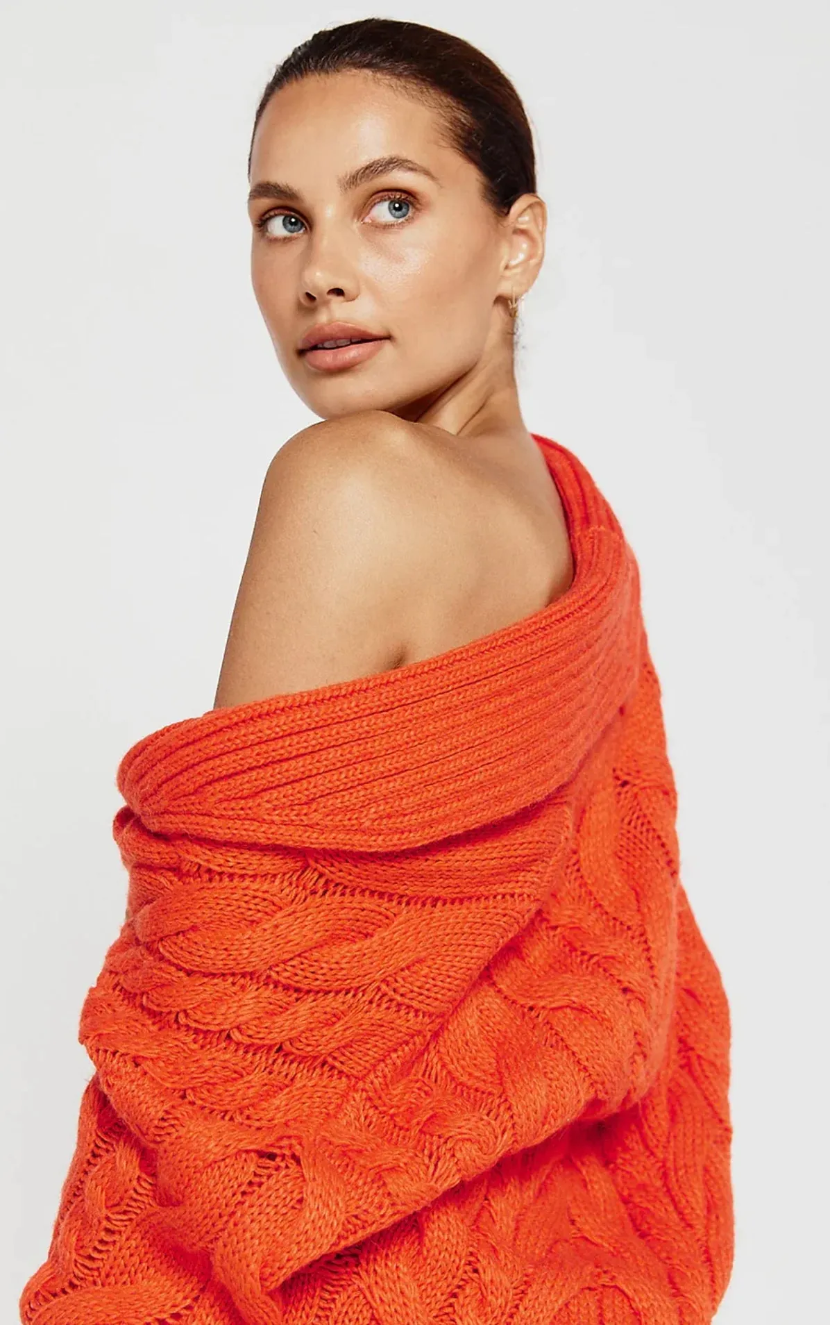 Tessa Cable Knit Cardigan in Flame