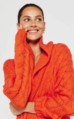 Tessa Cable Knit Cardigan in Flame