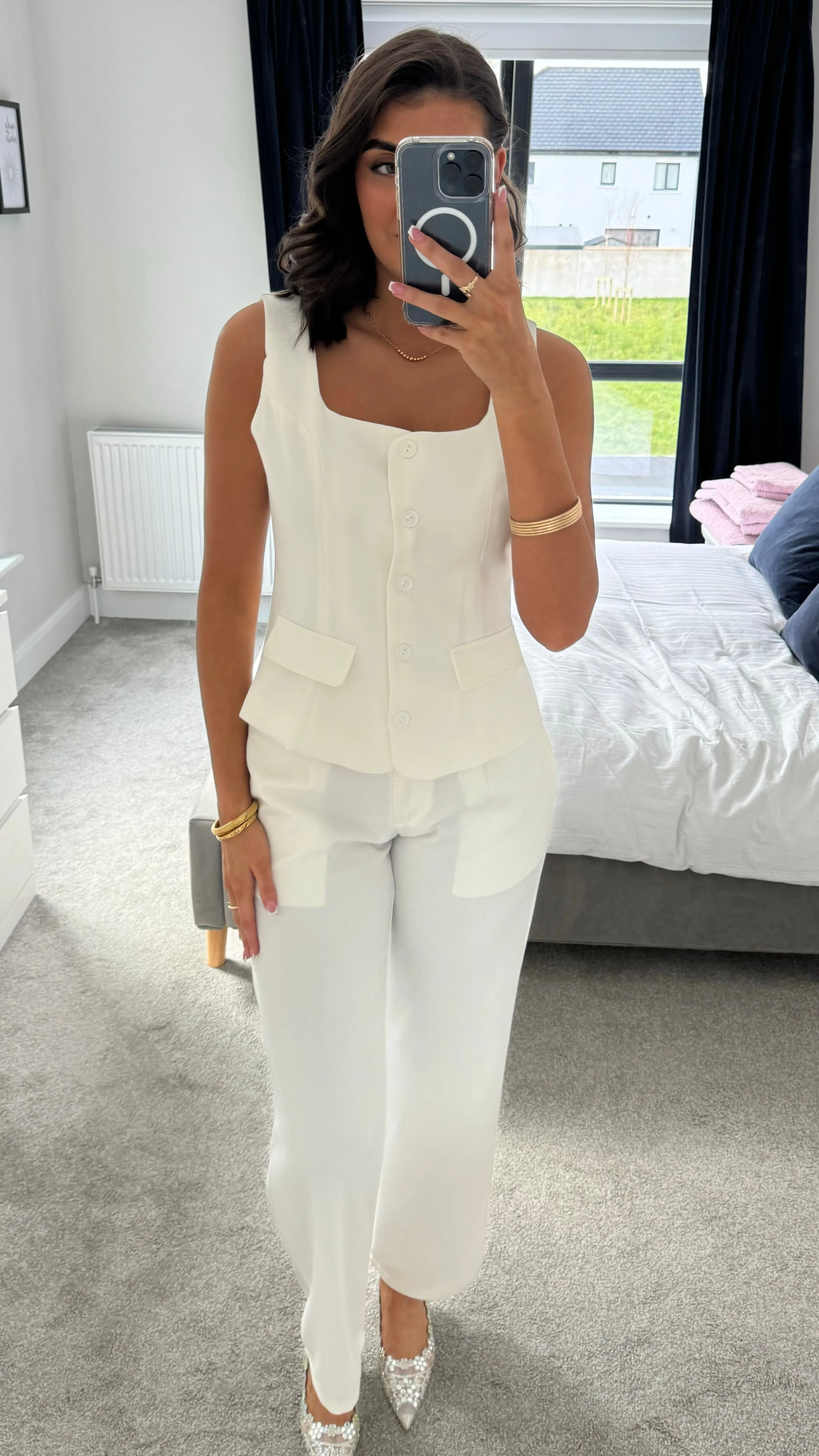 Tessie White Straight Leg Trousers