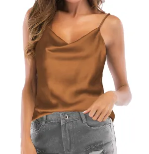 TOUTOUAI Women's Silk Satin Camisole Cowl Neck Tank Top Cami Silky Basic Tank Shirt Blouses