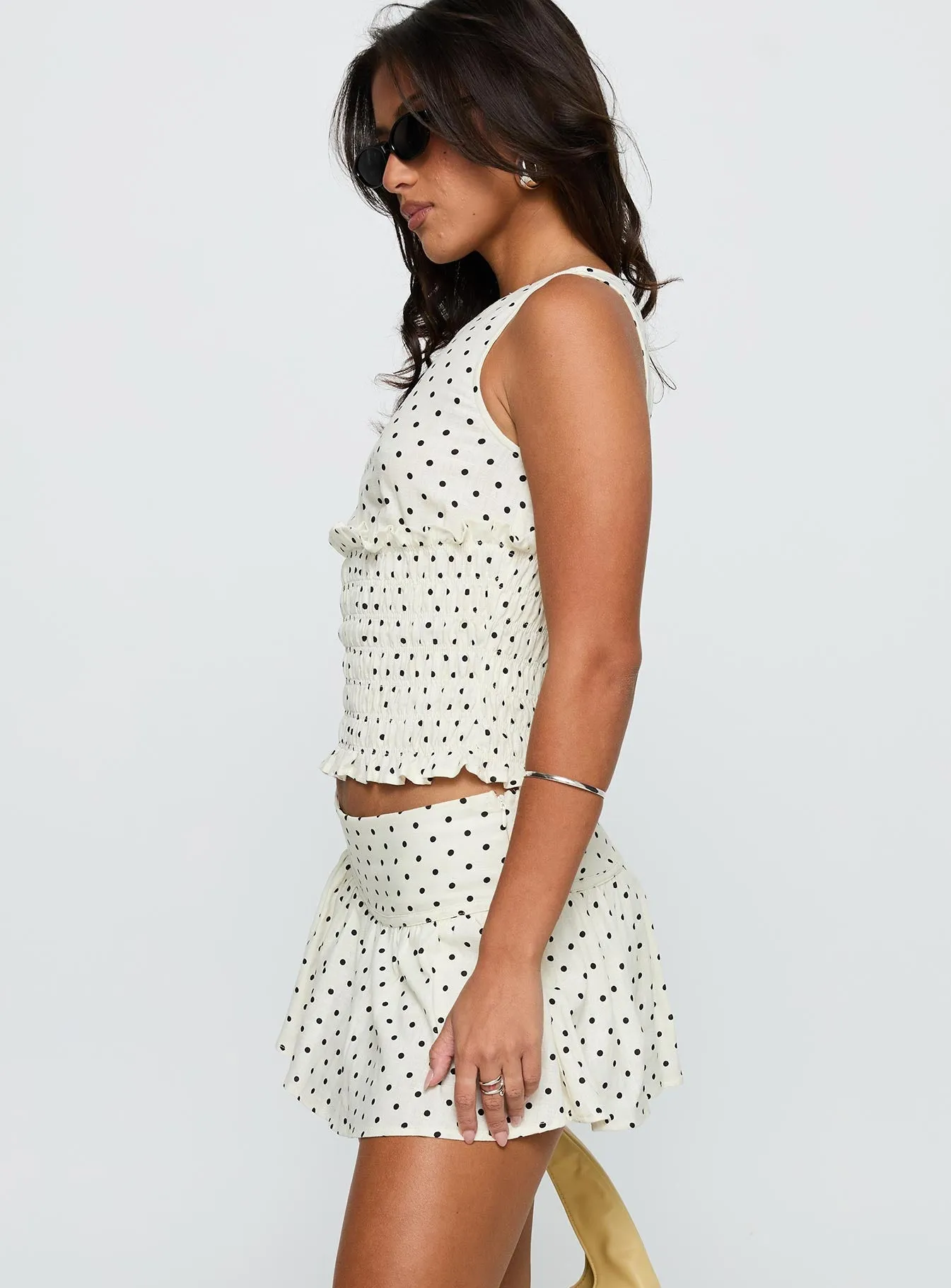 Tovie Frill Linen Blend Skort Cream Polka