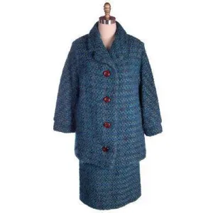 Turquoise Mohair Tweed Mollie Abrahamson Vintage Ladies Suit 1950s 43-26-36