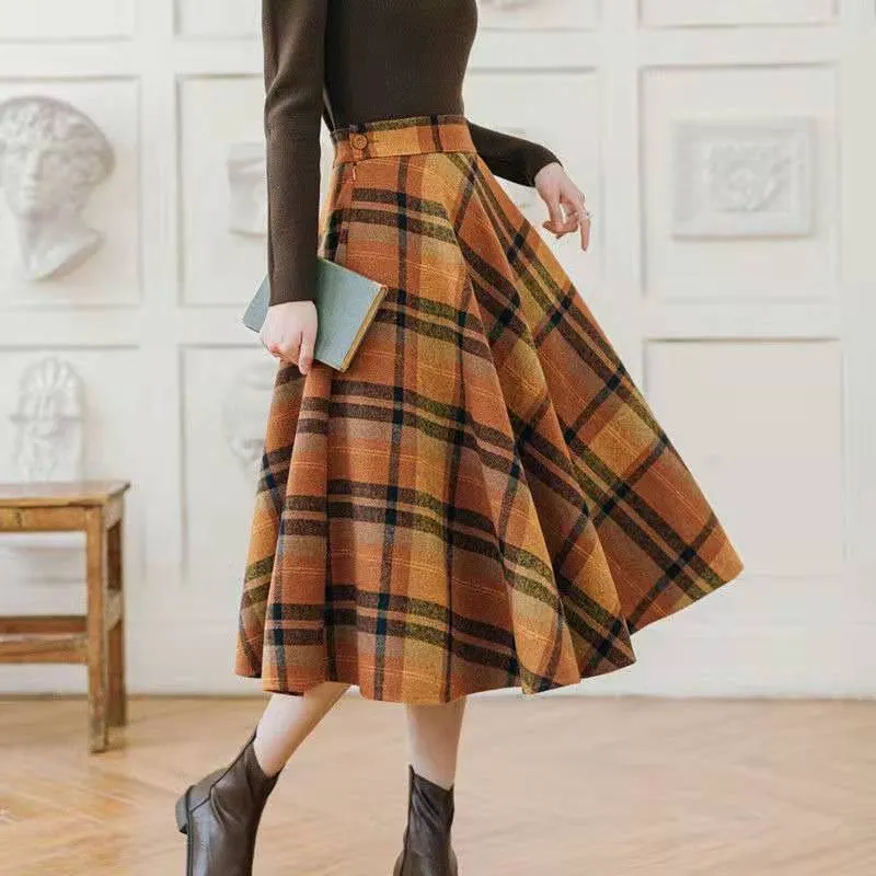 Two Piece Set Women Knitting Korean Elegant Conjunto Femenino Solid Sweater plaid Long Skirts Autumn Winter Clothing